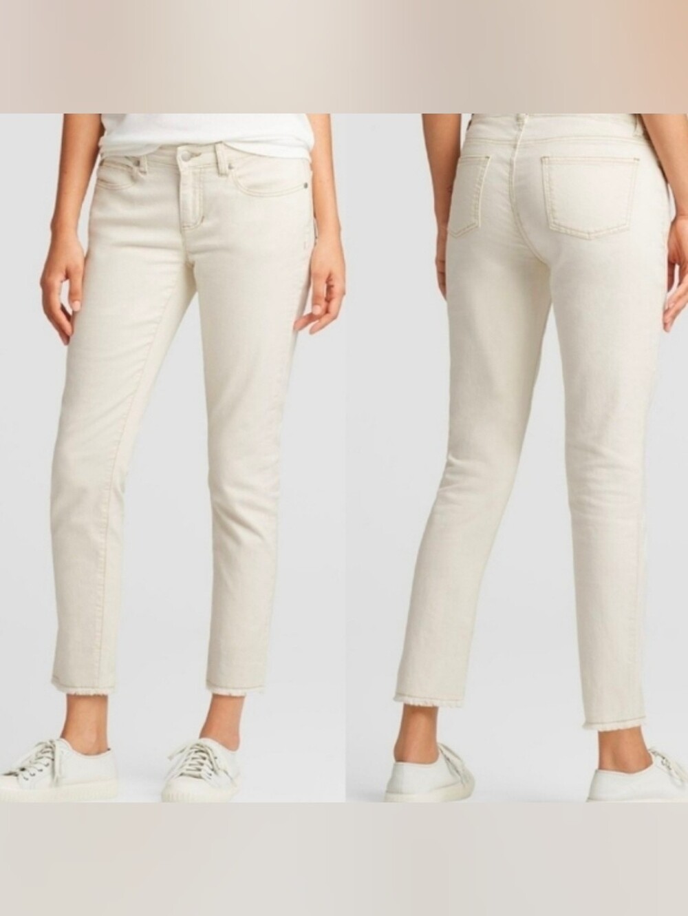 Eileen Fisher Organic Cotton Stretch Slim Straight Jeans Raw Hem White Size 8